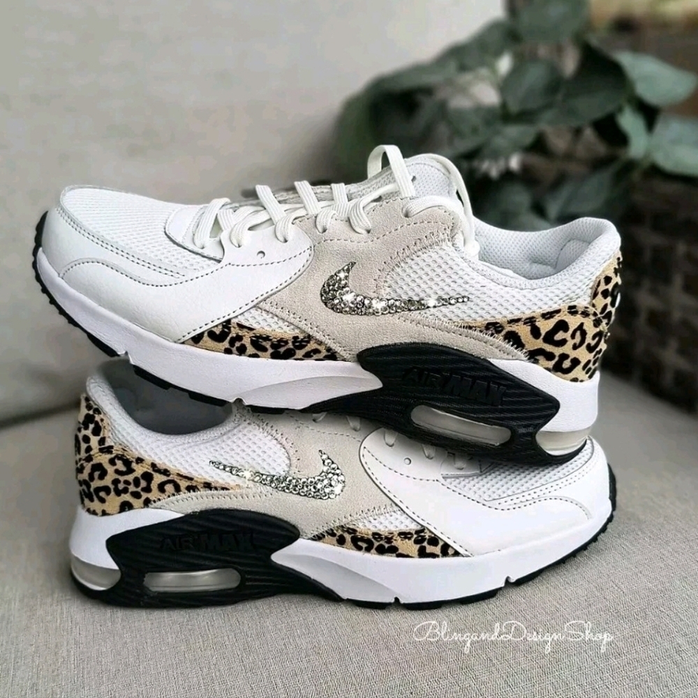 Bling Nike Air Max Excee Womens White Sneakers Shoes Leopard Print Customized - Picture 3 of 7